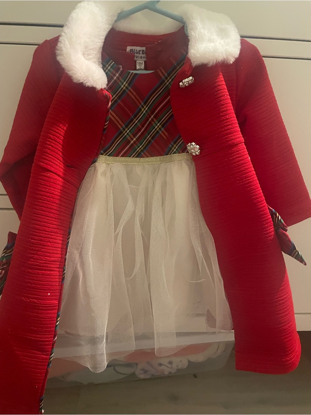 Toddler Blueberi Boulevard Plaid Tulle Dress & Faux Coat Set